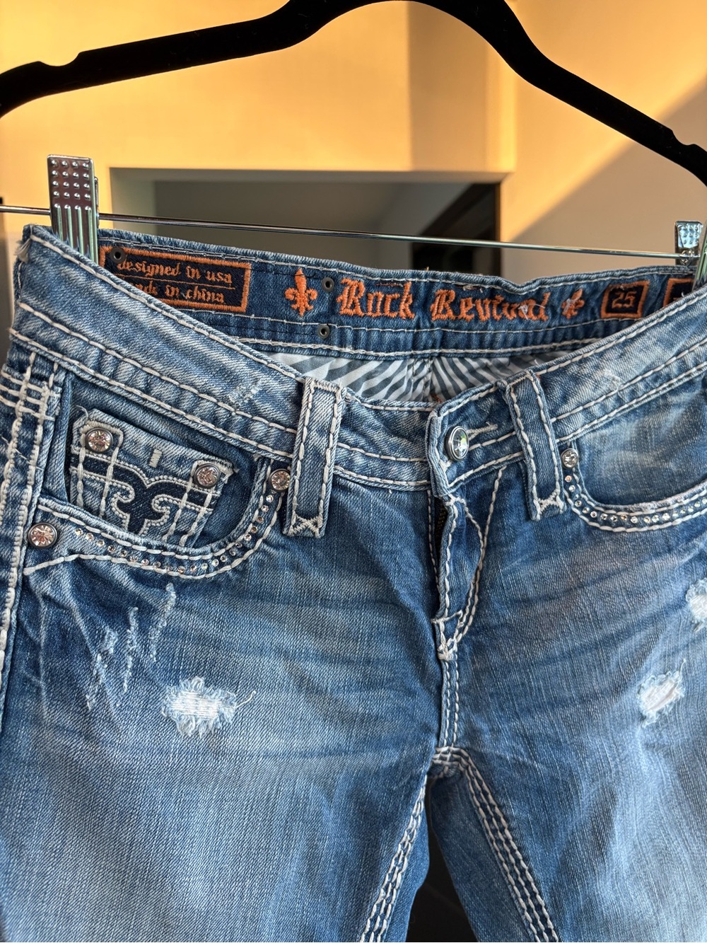 Rock Revival Women's Light Blue Embroidered Capris - Picture 3 of 7